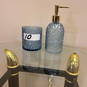 Elegant Blue Glass Soap Dispenser and Tumbler Set